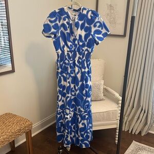 Sugarlips Blue and White Leaf Print Maxi Dress